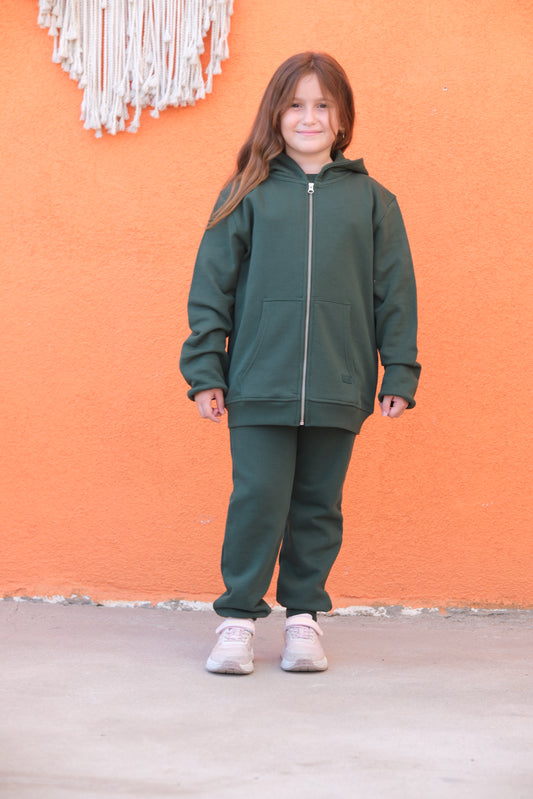 Dunkel Grüner Zip-Hoodie für Kinder