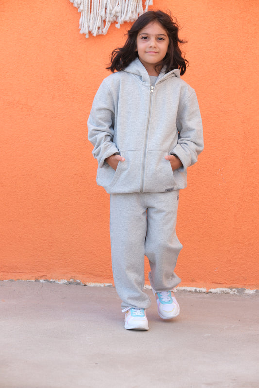 Grau Melanger Zip-Hoodie für Kinder