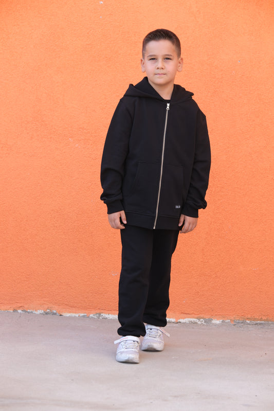 Schwarzer Zip Hoodie für Kinder