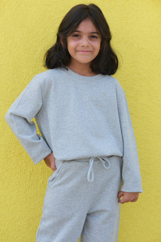 Grau Melanges Langarmshirt für Kinder