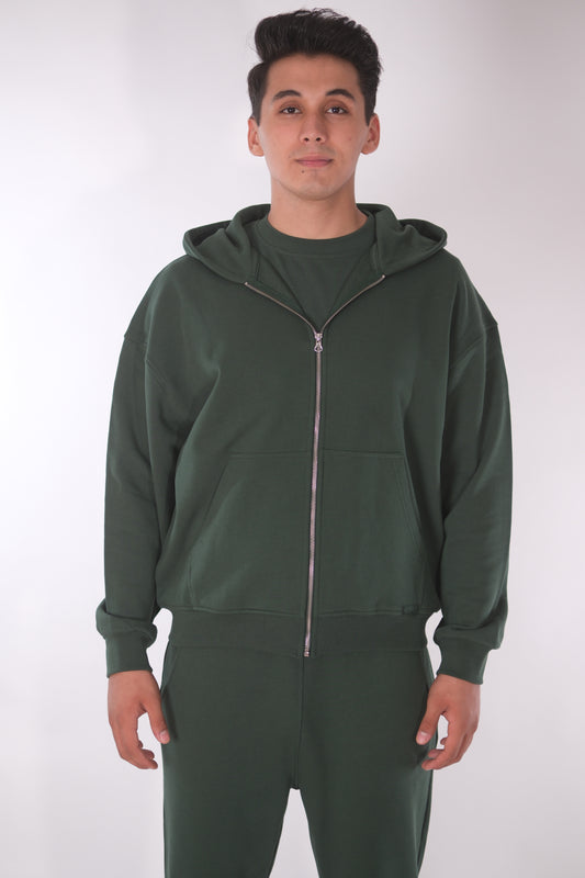 Dunkel Grüner Zip Hoodie