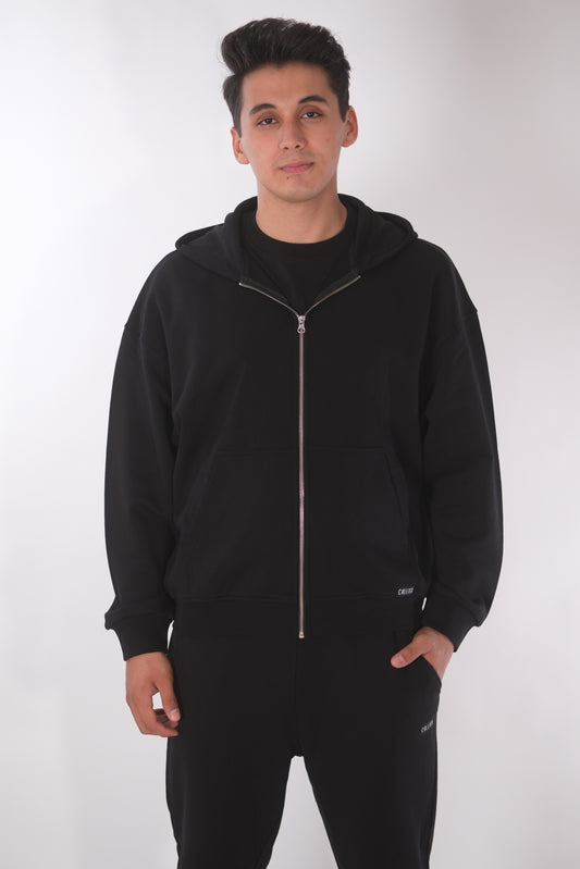 Schwarzer Zip Hoodie